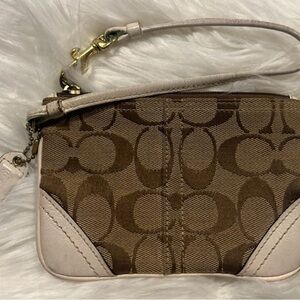 Coach Brown and Cream Signature Wristlet